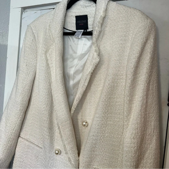 NWT Helene London Tweed Blazer Jacket Double Breasted Fringe Cream Pearl Medium - Picture 16 of 16
